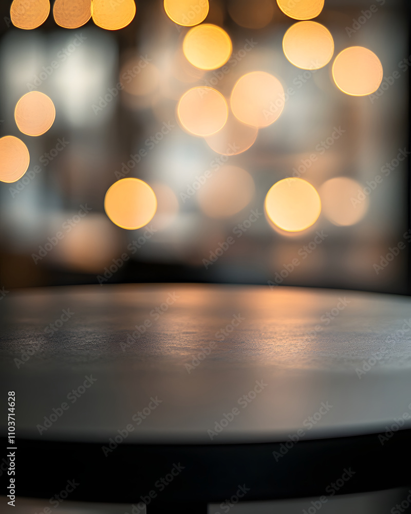 Poster a blurred table surface with soft bokeh lights in the background, creating a cozy atmosphere.