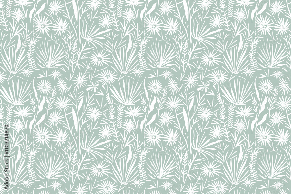 Poster toile pattern tapestry. linocut print. monochrome botanical pattern background. created with generat