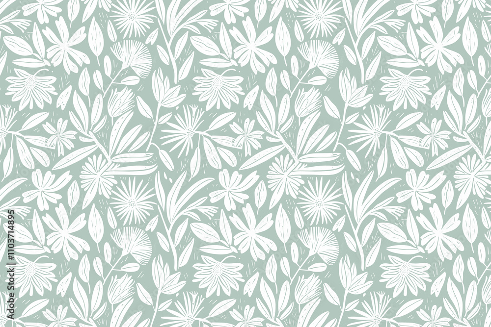 Poster toile pattern tapestry. linocut print. monochrome botanical pattern background. created with generat