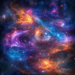 Naklejka premium A stunning cosmic swirl of vibrant colors showcasing a galaxy with hues of blue, orange, and pink.
