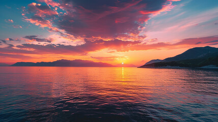 sunset over the ocean generated by AI technology
