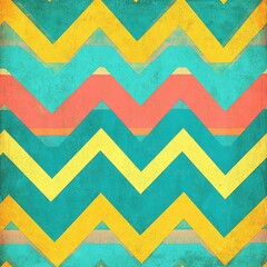 Bright and bold chevron pattern featuring vibrant colors of yellow, turquoise, and coral.