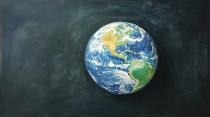 Earth depicted on a blackboard, emphasizing the significance of environmental conservation and sustainability efforts through vibrant colors and detailed artistry.