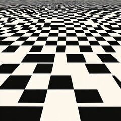 A captivating black and white checkerboard pattern creates a sense of depth and movement across the surface.