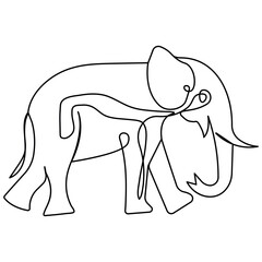 Elephant  single line art, continuous one line drawing of  Isolated outline vector icon 
