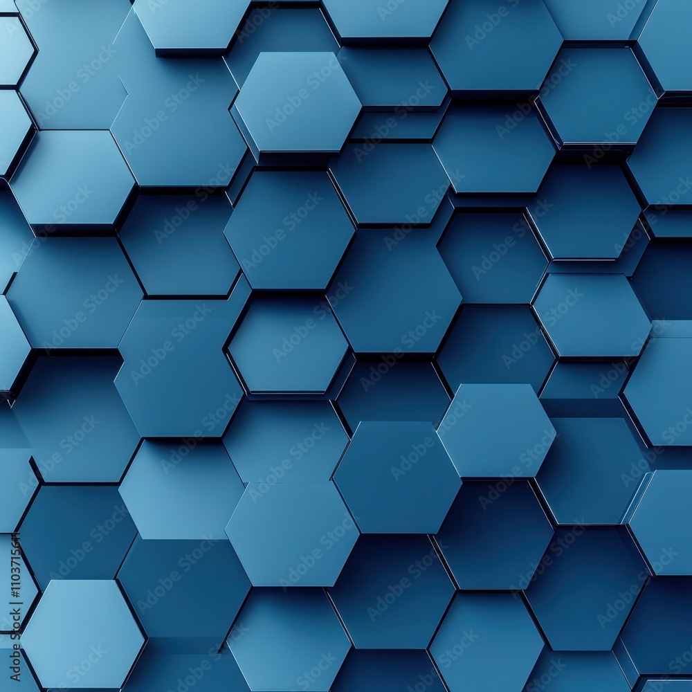 Poster abstract blue hexagonal background featuring interconnected layers creating a modern, sleek design.