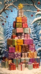 A Christmas Gift Tree Display with Colorful Presents