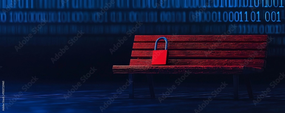 Aufkleber law restriction and litigation concept. digital illustration of a locked bench on a binary backgroun