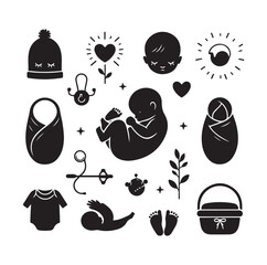 Fototapeta na wymiar Newborn baby black set silhouette vector illustration