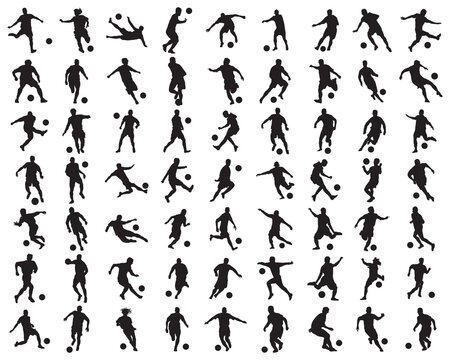 Black silhouettes of football players on a white background	