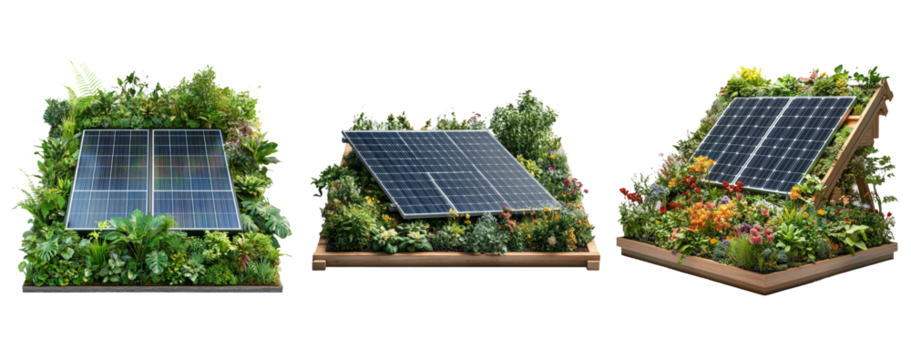 Solar Panels Surrounded by Greenery and Plants