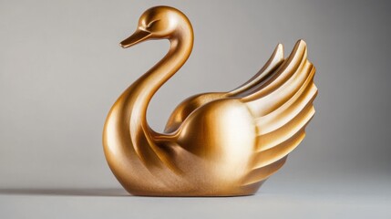 Naklejka premium Elegant gold swan figurine, smooth surface, graceful pose.