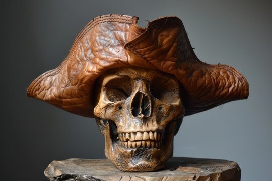 Leather pirate hat on a skull