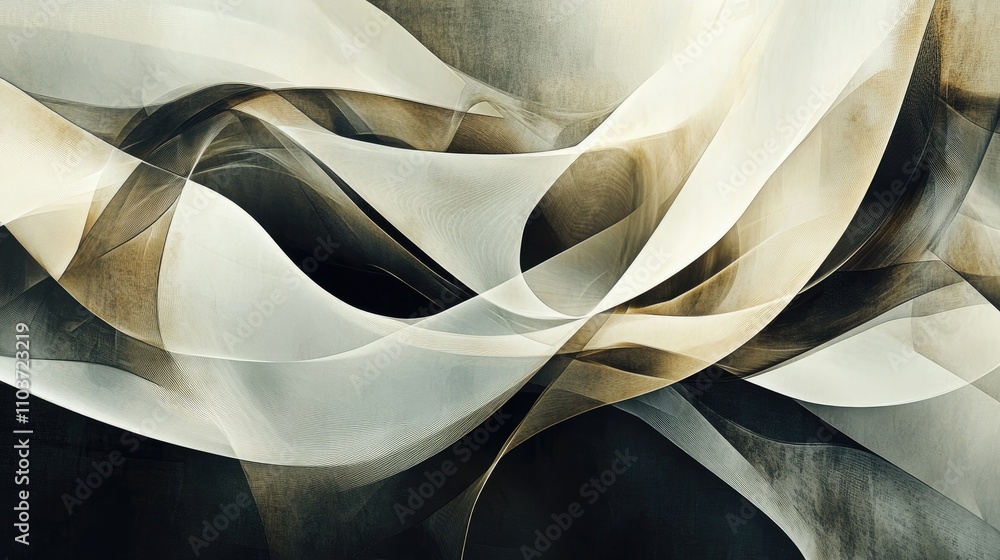 Poster abstract composition with elegant, flowing lines and luxurious colors, creating a unique and impress