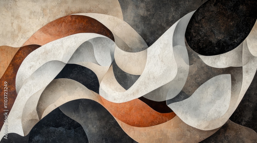 Poster abstract composition with elegant, flowing lines and luxurious colors, creating a unique and impress