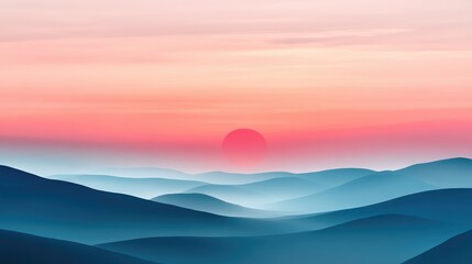 Obraz premium Pastel sunset illuminating rolling hills with soft gradients, perfect for a high-definition phone background wallpaper. Tranquil and serene landscape.