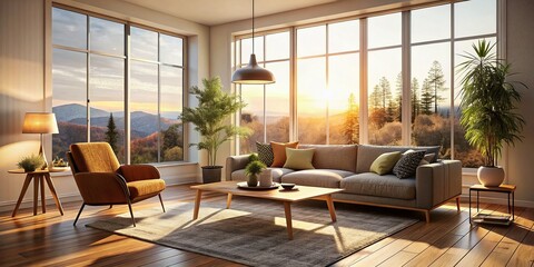 Modern Scandinavian Living Room Silhouette Photography: A Cozy and Minimalist Interior Design with Natural Light and Elegant Furniture for Contemporary Homes