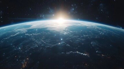 Fototapeta premium Earth and Sun in Space with Stars and Sunrise