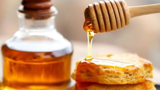golden pancakes breakfast drizzled honey sweet syrup brunch ideas homemade recipe food videography smooth 4k video motion footage