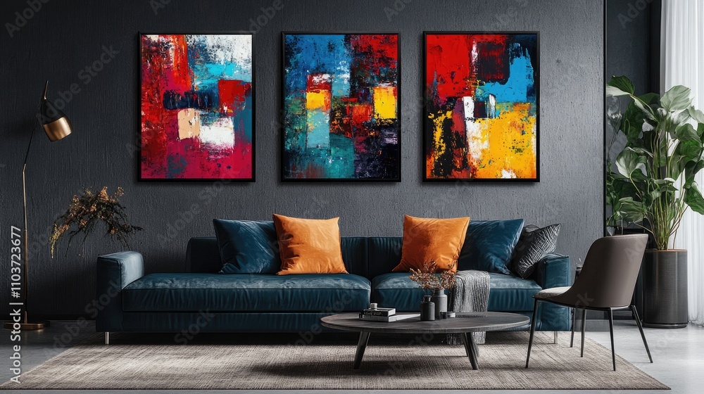 Poster high-end abstract art with bold patterns and vibrant textures, creating a unique and marketable mast