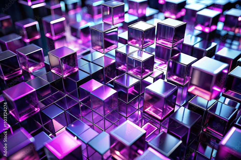 Aufkleber modern tech background with aligned lilac and black translucent cubes, creating a futuristic feel pe