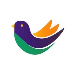 Obraz premium Abstract stylized bird logo design in purple, orange, and green.