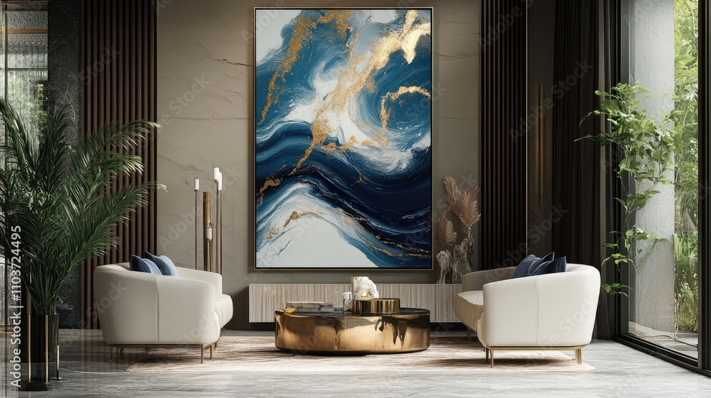 Poster a bold abstract design with elegant textures and luxurious patterns, creating an impressive and mark
