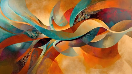 Unique abstract composition with luxurious patterns and bold colors, creating a marketable and impressive piece