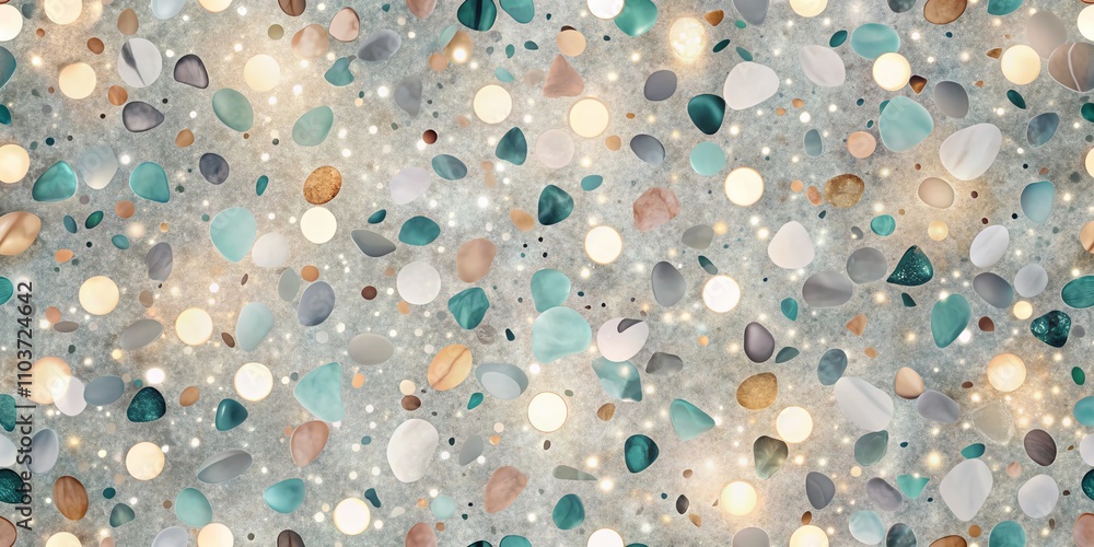 Aufkleber modern terrazzo pattern design with hand-drawn rocks, abstract background in soft bokeh effect for h