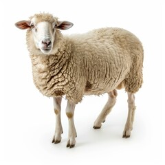 Obraz premium Domestic sheep standing on white background