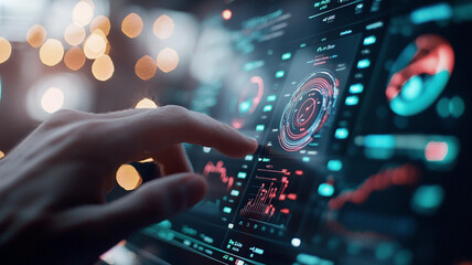 Ai-generated data analysis digital workspace interactive dashboard tech environment close-up view visualization insights