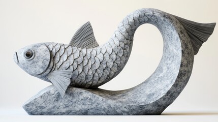Naklejka premium Elegant grey stone fish sculpture, abstract art.