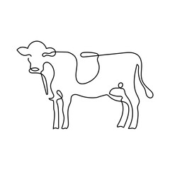 Monoline Cow Icon. Simple Line Cow Symbol. Minimalist Farm Animal Vector.