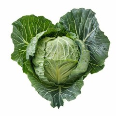 Fresh green cabbage with dew drops forming a heart shape
