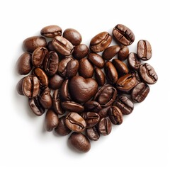 Obraz premium Coffee beans forming heart shape on white background