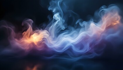Fototapeta premium Mystical mist. Swirling smoke in dark and light symphony. Fluid fantasia. Abstract dance of fog and light on the floor with a black background. Panoramic view of the abstract fog. 