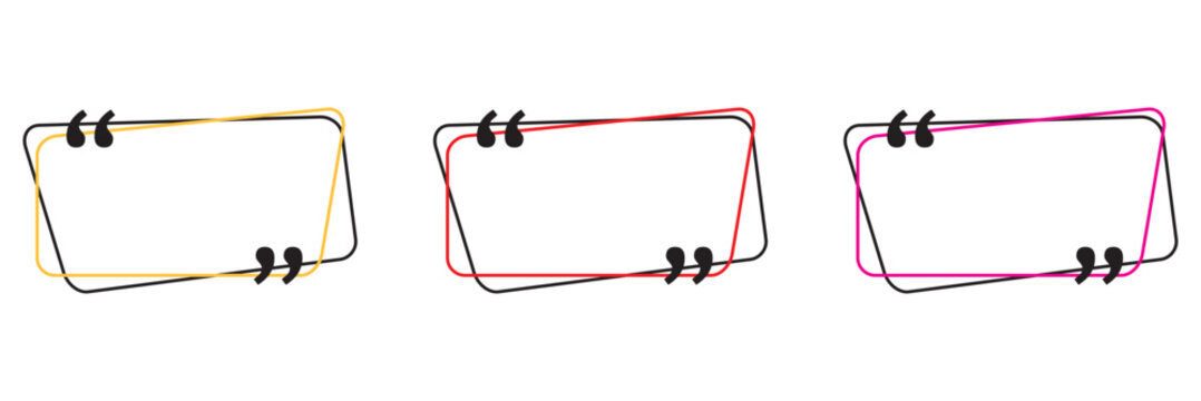 Empty Quote Frames Template Set. Blank Text Box Quote Frame Borders with Quotation Marks . Line Border with Quotation Marks Isolated on white Background.  Social Media Post. Vector illustration . 