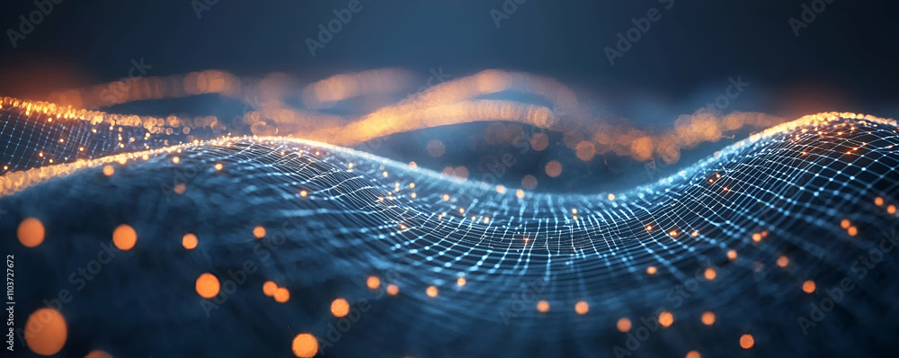 Poster abstract digital waveform network grid lights