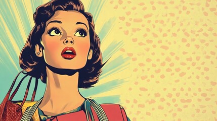 Amazed Girl with Bags: Retro Comic Design