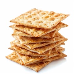 Stack of crispy sesame crackers isolated on white background