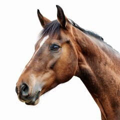 Obraz premium Portrait of bay horse posing on white background
