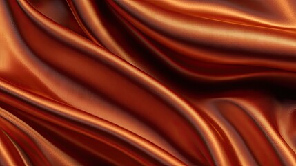 Fototapeta premium Wavy, smooth, flowing silk fabric in a rich copper hue creates a luxurious background ideal for various designs, complemented by ample copy space for your text or graphics.
