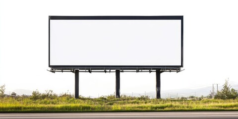 Obraz premium An empty billboard stands alone against a white backdrop, featuring a clipping path for easy editing and use in various applications.