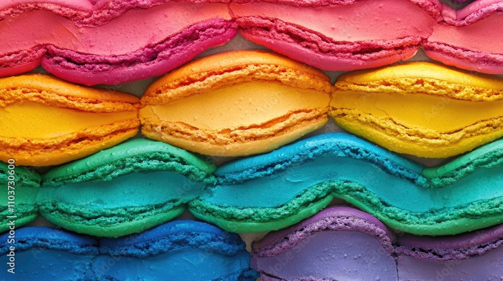 Poster abstract multicolored macaroons create a delightful cookie dessert display in close-up. this composi
