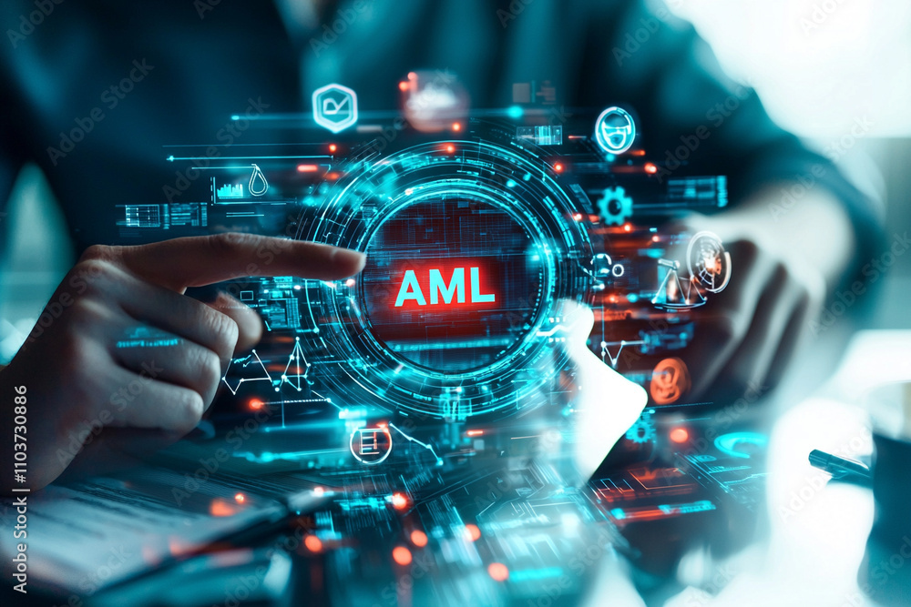 Poster ai-generated action on aml technology office setting digital content futuristic environment close-up