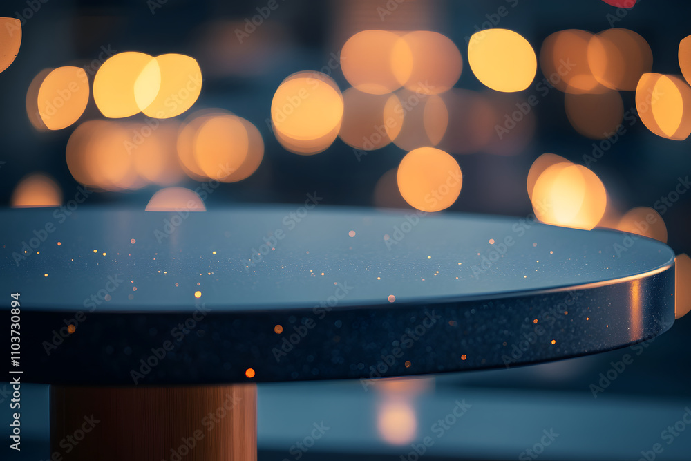 Poster a close-up of a table surface with a bokeh background, creating a cozy atmosphere.