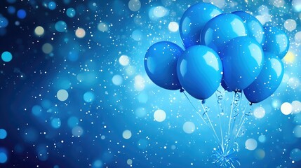 Vibrant blue balloons floating against a sparkling blue background, perfect for adding personalized text or messages for a celebration.