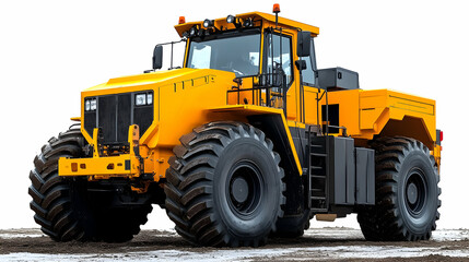 Powerful Yellow Tractor, Heavy-Duty Agricultural Vehicle on Snowy Ground