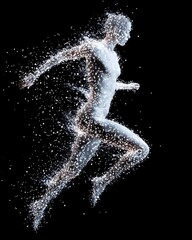 Naklejka premium Ethereal figure sprinting through a digital landscape of light