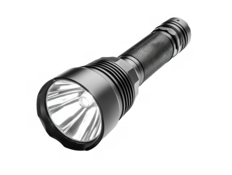 Black LED Flashlight Isolated on Transparent Background